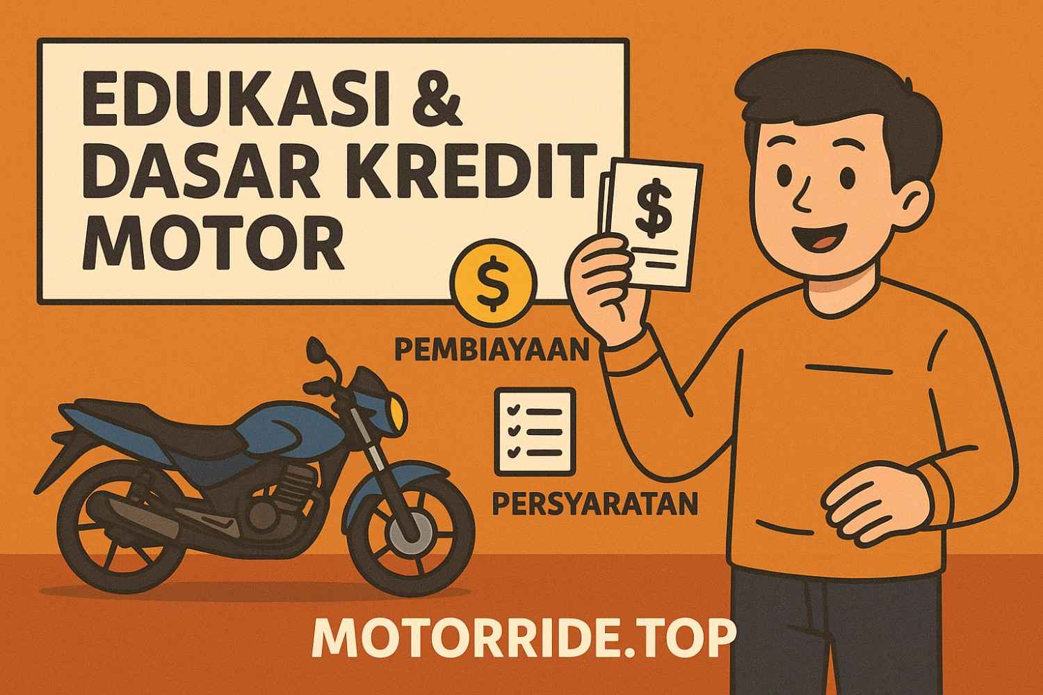 Ilustrasi edukasi dasar kredit motor untuk pemula, lengkap dengan penjelasan cicilan dan pilihan pembayaran