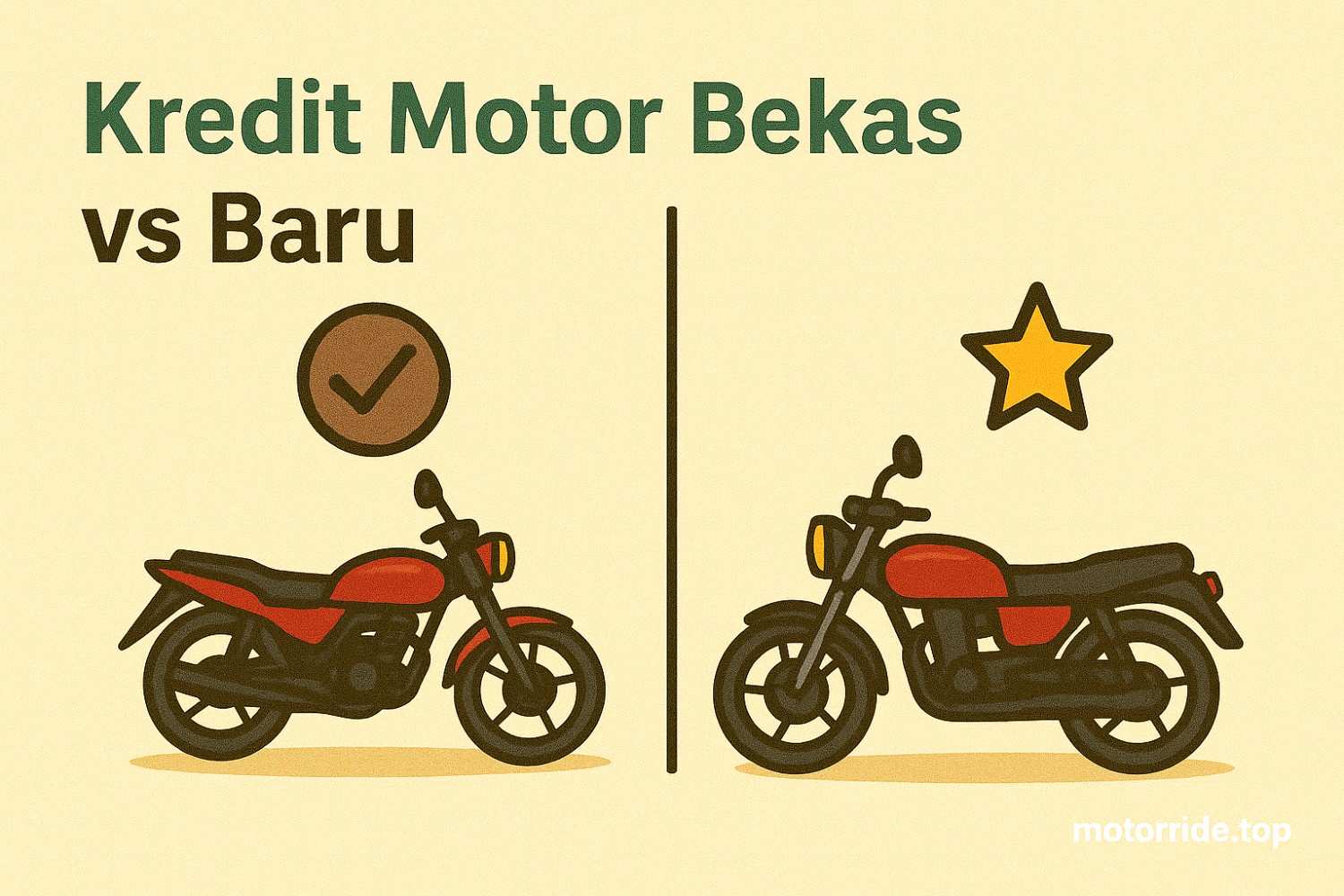 Ilustrasi dua pilihan motor bekas dan baru dengan perbandingan kredit