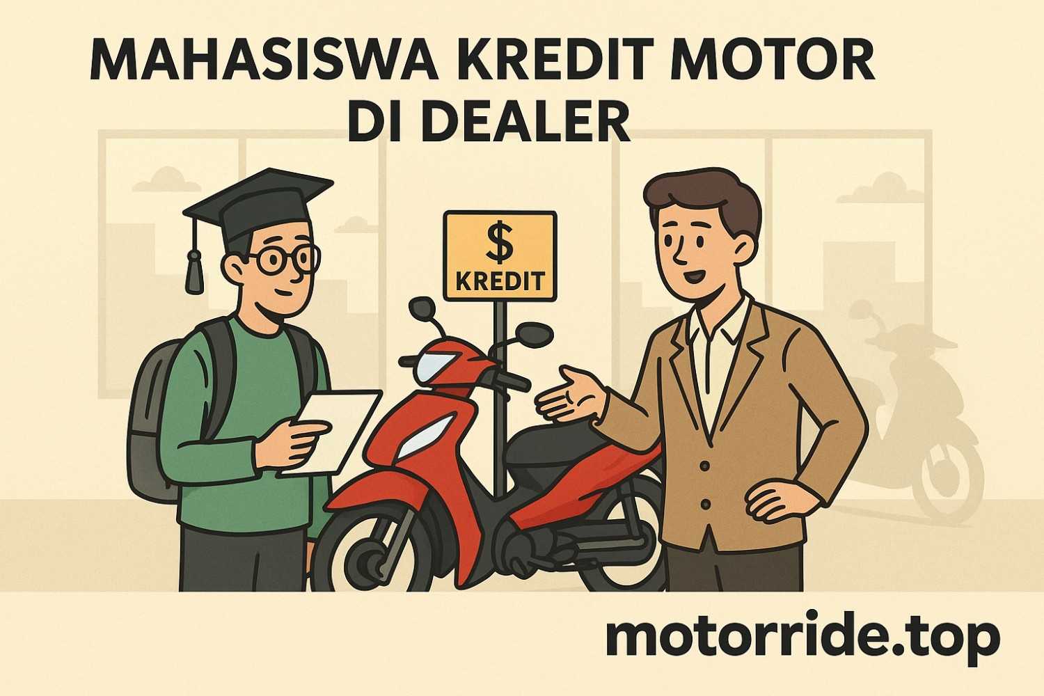 Ilustrasi mahasiswa kredit motor di dealer