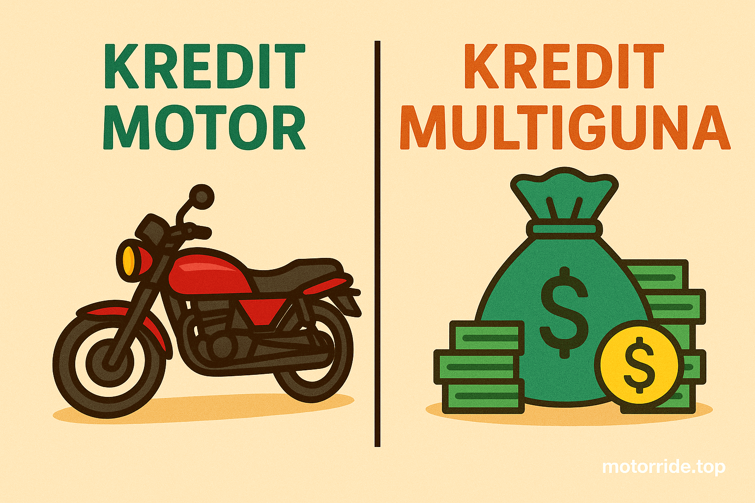 Ilustrasi dua jalur berbeda: satu ke motor, satu ke uang tunai