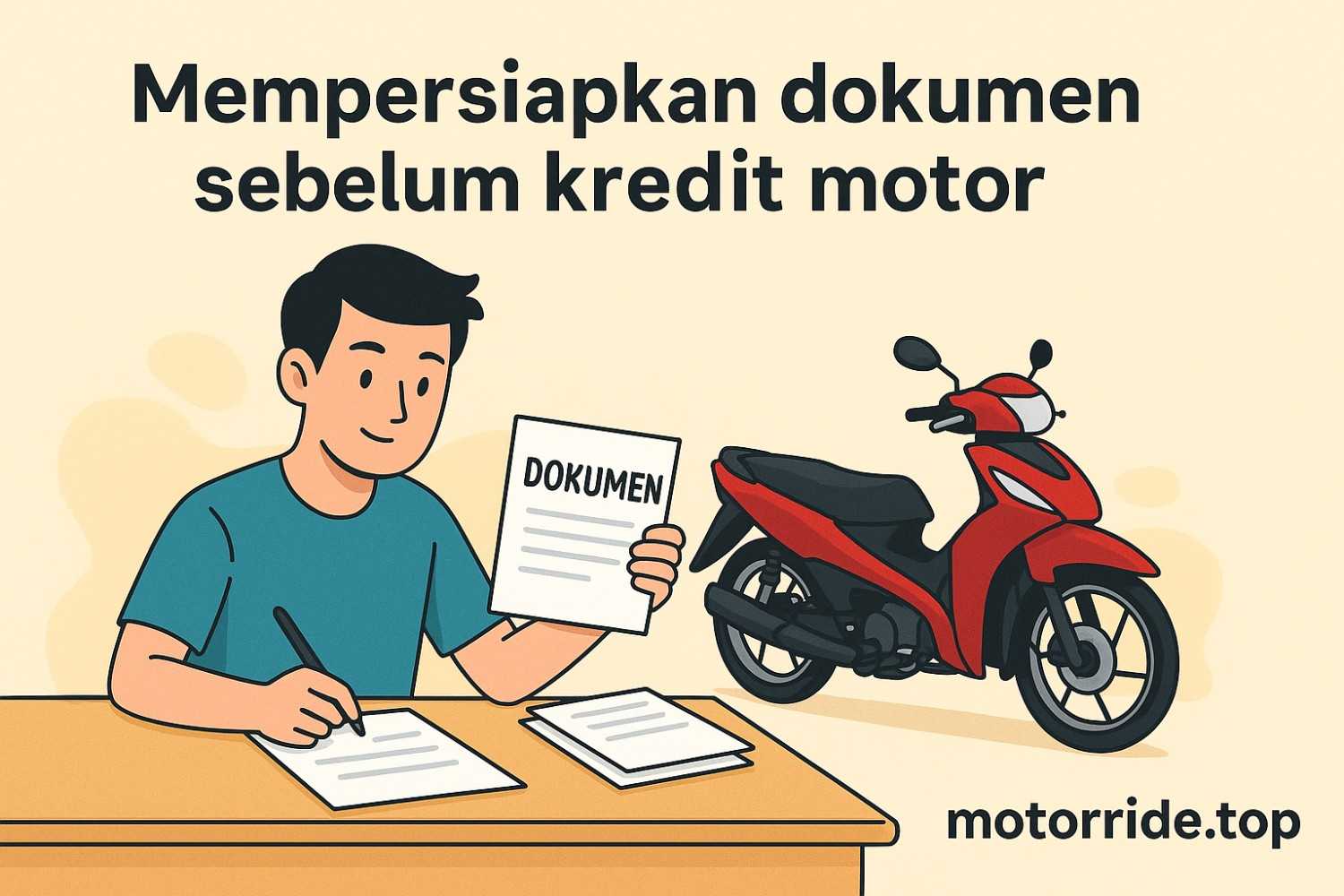 Ilustrasi orang mempersiapkan dokumen sebelum kredit motor